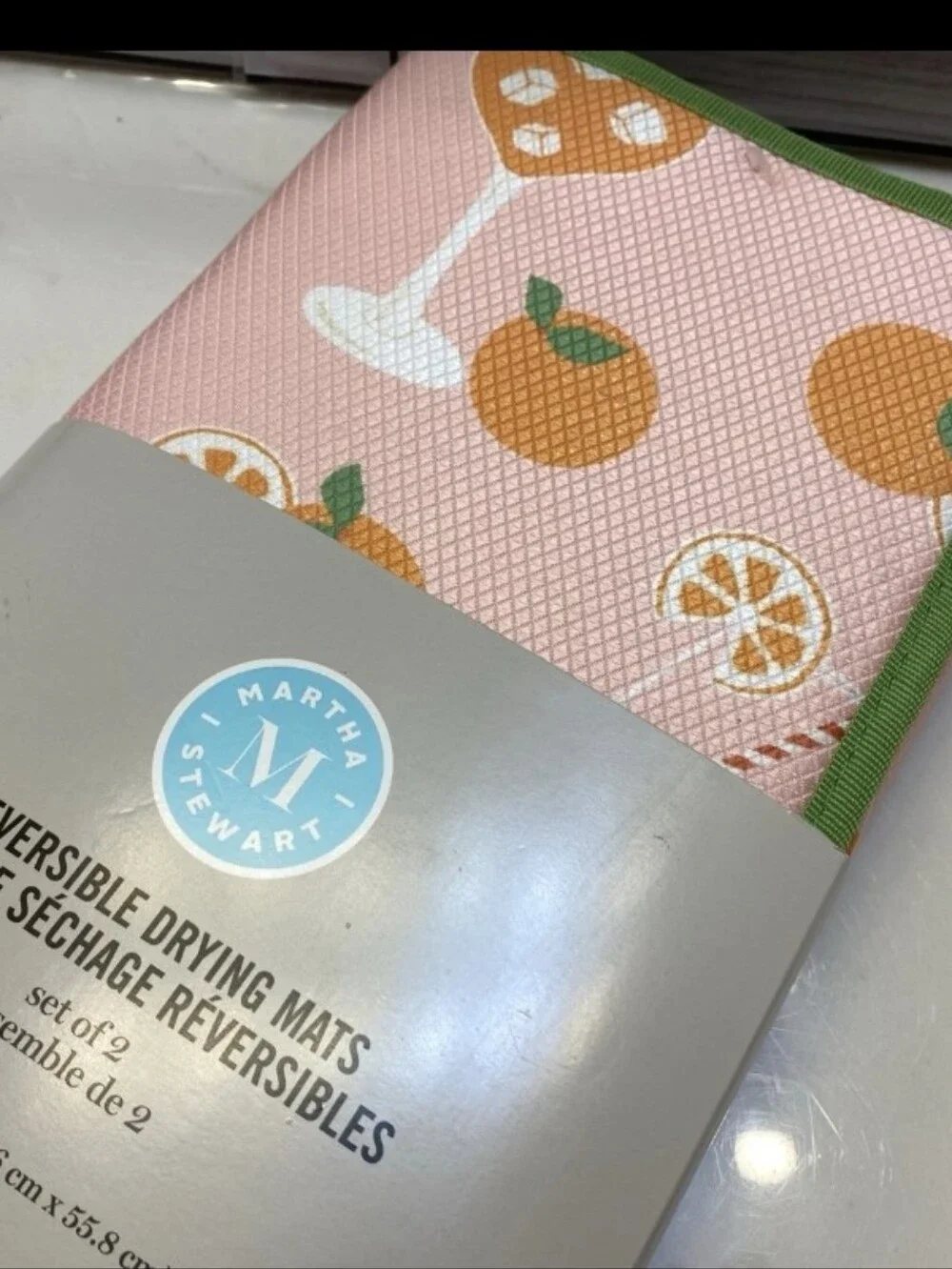 Martha Stewart Pink Citrus Pattern Reversible Drying Mats Set Of 2 16x22